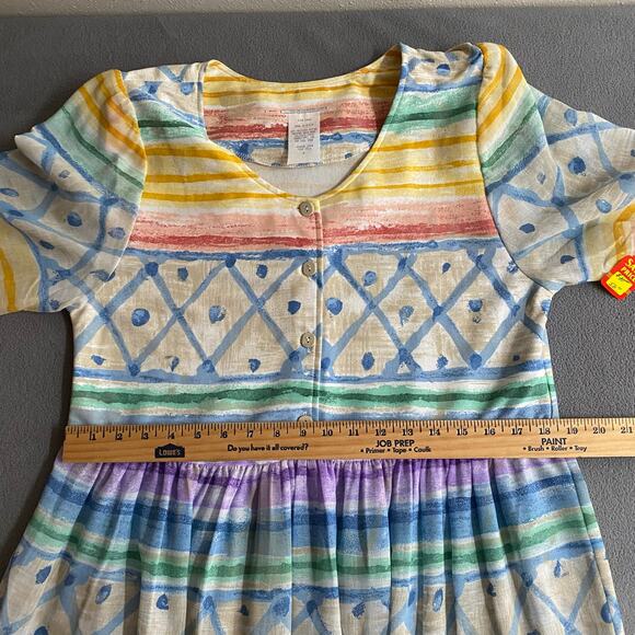 Vtg 80s 90s Two Potato Artsy A Line Midi Dress M Sheer NOS Coastal Pastel - Picture 11 of 16